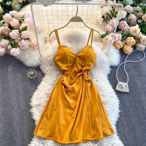 SINGREINY Women Deep V Neck Party Dress Fashion Vacation Backless Solid Strap Short Dresses Summer Korean Casual A Line Dress