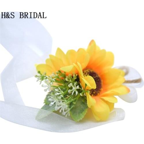 Sunflower Wrist Corsage Bridesmaid Sisters Hand flowers Artificial Wrist Flowers For Wedding Dancing Party Decor Bridal Prom