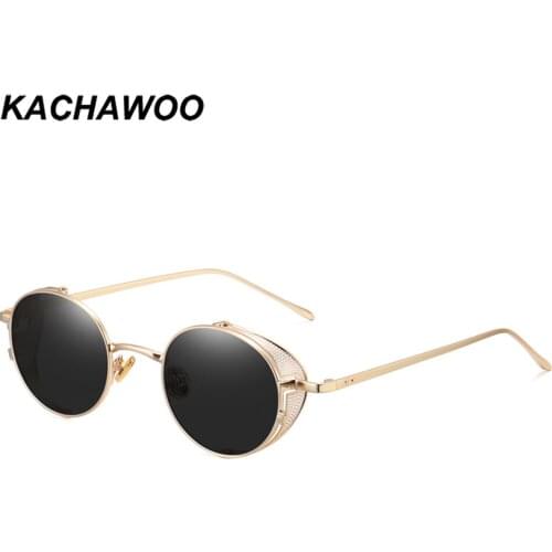 Kachawoo steampunk sunglasses men round gold metal side shield sun glasses for women hollow style vintage uv400 birthday gift