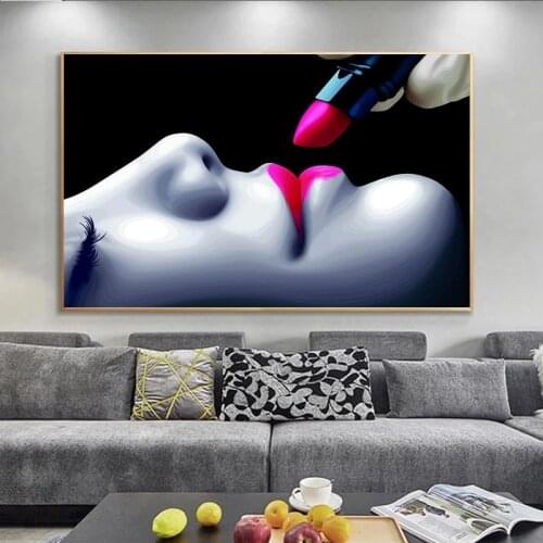 Modern Sexy Women Applying Lipstick Painting Abstract Animal Wall Art Posters and Prints Cuadros Home Design Decoration Pictures