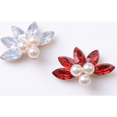 10 PCS 31*21mm Metal Alloy KC Gold Flowers Crystal Rhinestones Imitation Pearl Flowers Connectors DIY Finding For Jewelry Making