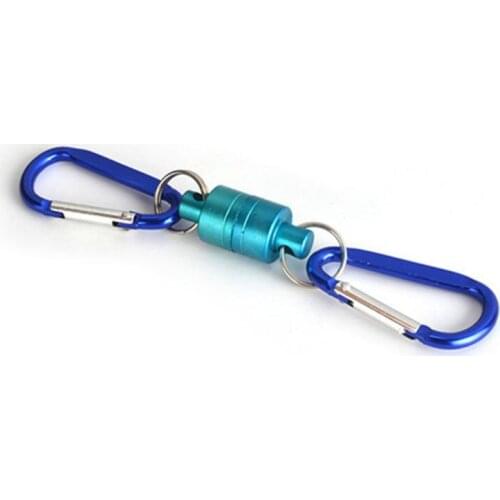 Outdoor Fly Fishing Hiking Magnetic Net Release Hanging Holder Magnet Buckle Lanyard Double Keychain Hook D-Ring Carabiners Clip
