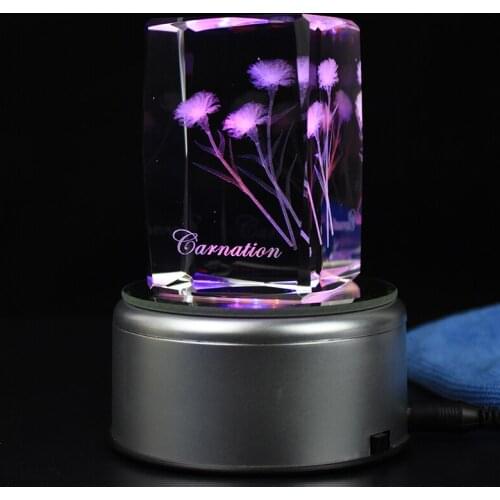 Unique 3D Carnation Flower Crystal Cube Crafts Home Decoration Accessories Mothers Day Gifts