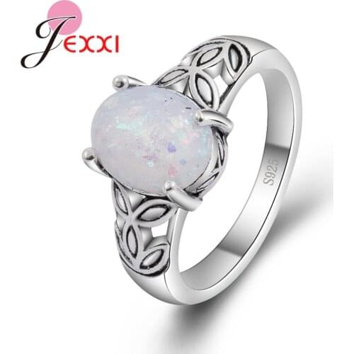 Vintage 925 Sterling Silver Pink White Fire Opal Rings for Women Wedding Engagement Jewelry Christmas Gift For Women
