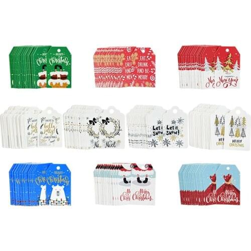 100PCS Multi Style Paper Tags Merry Christmas DIY Crafts Hang Tag Gift Wrapping Supplies Labels for Christmas Favors Party Cards