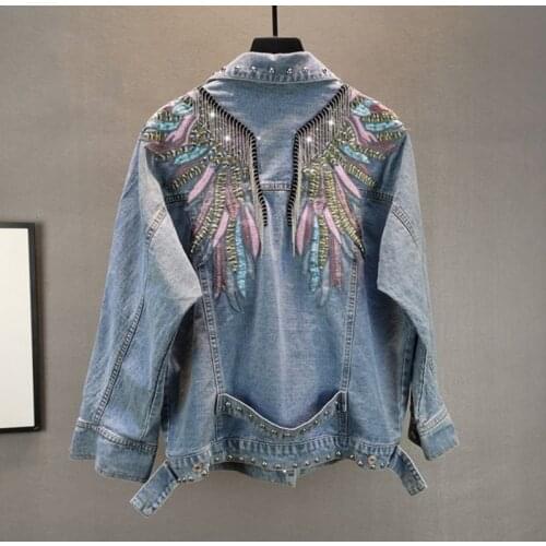 Spring Autumn 2021 Denim Jacket Women Wing Embroidery Tassel Chaquetas Vaqueras De Mujer Fashion Long Sleeve Loose Blue Coat Top