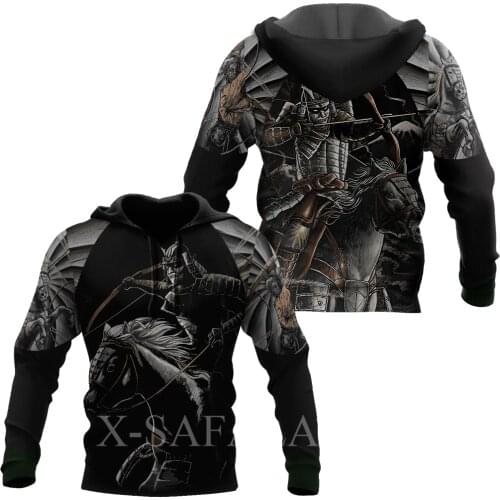 Japan Ninja Warrior Tattoo Samurai Masks 3D Print Size Hoodie Man Women Harajuku Outwear Zipper Pullover Sweatshirt Unisex-3