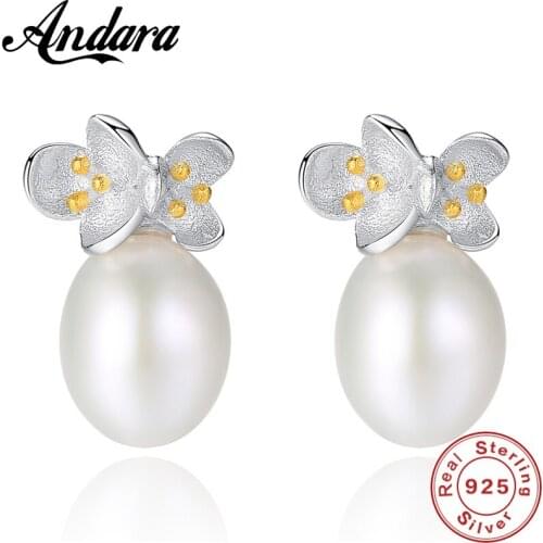 925 Sterling Silver White 8-9mm Natural Pearl Long Earring For Woman Simple Flower Stud Earring Free Shipping