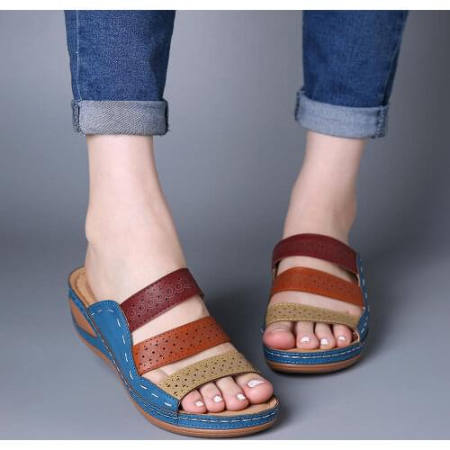 Shoes Woman Zapatos De Mujer Sandalias Mujer Chaussures Femme Sandalia Feminina Summer Wedges Shoes Mixed Colors Fashion