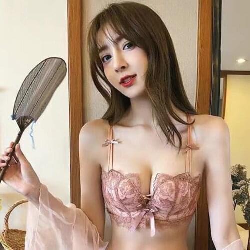 Lavender Sweet Lace Underwear Womens No Steel Ring Small Breasts Gathered sSxy Breasts Anti-Sagging Girls Bra 4-Color Underwear