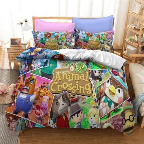 Animal Crossing Game 3D Cartoon Bedding Set Duvet Cover Pillowcases Set Soft Bed Linens Bedclothes Twin Full Queen King Size