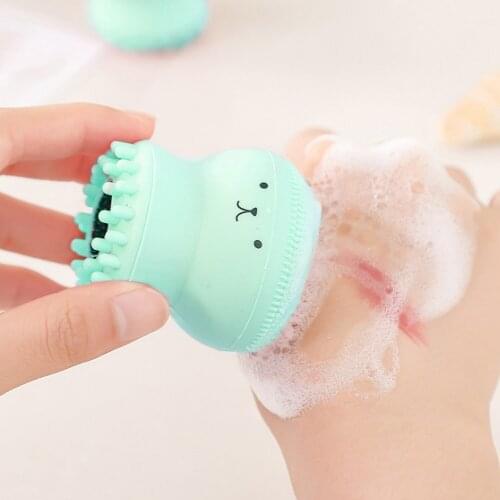 1pc Soft Silicone Facial Cleaning Brush Facial Pore Cleaner Cute Cartoon Octopus Shape Scrubber Massager Deep Face Cleaning Tool