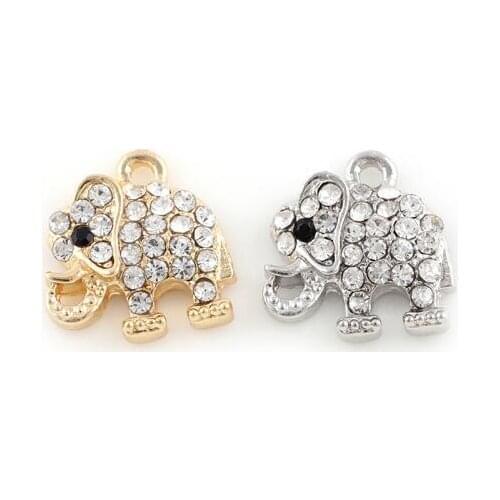 16x16mm (Gold,Silver Color) 20PCS/lot Rhinestones Elephant Pendant Charm DIY Hang Accessory Fit For Floating Locket Jewelrys