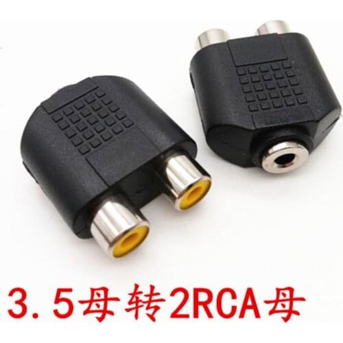 2pcs 3.5mm Audio Stereo Jack Female To 2 RCA Male Audio Jack Connector Adapter Converter for Speaker black