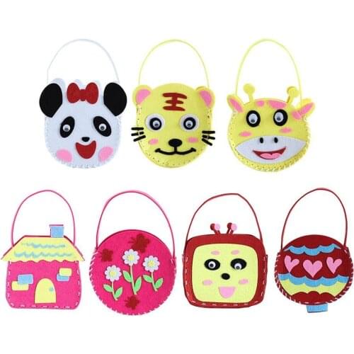 5Pcs Kids DIY Cartoon Non-woven Fabric Handbag Handmade Children Crafts Educational Toy Colorful Handmade Bag