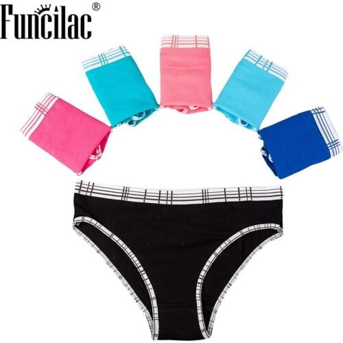 FUNCILAC Woman Underwear Cotton Panties Plaid Female Sexy Briefs Knickers Intimates Lingerie for Women 5pcs/lot