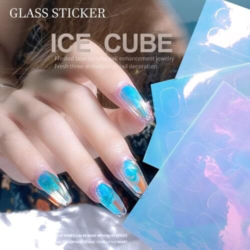 Aurora Ice Cube Nail Art Foils Transfer Paper Laser Candy Cellophane Finished Decals DIY Finished Model Stickers Decorations