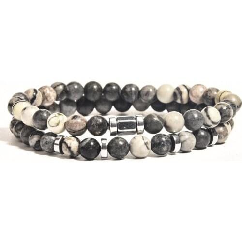 New 2pc/set Natural stone beads Bracelet Fashion Ball Beaded femme Friends Bracelets For Women Men Energy Jewelry