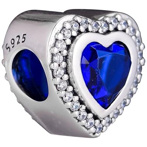 Sparkling Night Blue Love Heart Charm Fit Bracelet Necklace DIY Beads for Jewelry Making For Women Birthday Gift 02875
