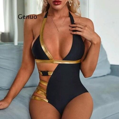 One Piece Swimsuit Sexy Black Bandage Swimwear Vintage Monokini Summer Beachwear Bathing Suit Ladies Trikini Clothes