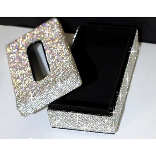 Cover Case Shiny Napkin Holder Block Type for Car Home Bling Rhinestone Crystal Rectangular Tissue Box