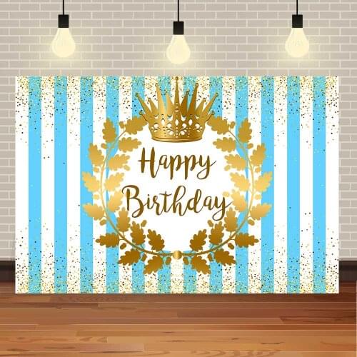 Seekpro Happy Birthday Party Baby Shower Blue Gold Crown Stripe Flowers DIY Princess Girl Phpto Photography Background Backgrop