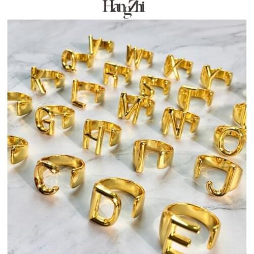 HangZhi 2020 New Alphabet A-Z Initial Letter Ring Gold Hollow Open Adjustable Couple Rings for Women Men Fashion Jewelry Gifts