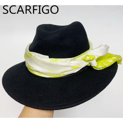 SCARFIGO New Classic Solid Color Felt Fedoras for Men Women Wide Brim Simple Wool Fedora Hat