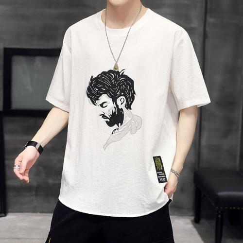 [Two-Piece Set] Ice Silk Summer Korean Style Loose Half Sleeve Embroidery Youth Short Sleeve Mens T-shirt Fashion All-Matching