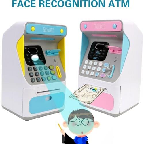 Gift For Kids ATM Machine Cash Box Simulated Face Recognition Money Boxes Electronic Piggy Bank Auto Scroll Paper Banknote