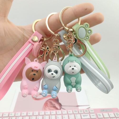 Korean cartoon three cute bear Keychain our naked bear Unicorn car pendant cute bear Keychain