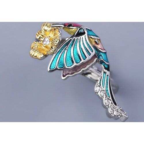Creative Hummingbird Female Earrings Colored Resin Jewelry Flower Ring Fashion Ring Female Wedding Engagement Jewelry Gift