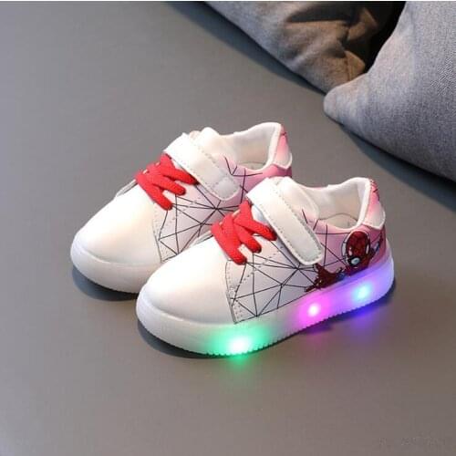 Hot Spiderman Kids Led Shoes For baby girls Light Children Luminous boys Sneakers sport Girl Led Light Shoes