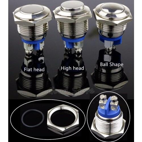 12mm 16mm 19mm 22mm Momentary Metal push button switch 3A/250V Copper plated nickel/car horn door control switch screw foot