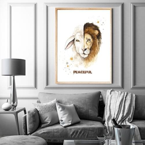 Peaceful Lion And Lamb Oil Painting Canvas Painting Prints Wall Art Decorative HD Picture for Living Room Home Decor