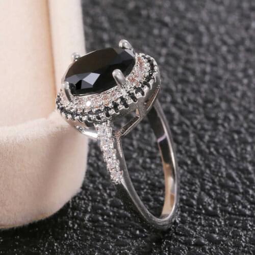 Trendy Cut Oval Black Color Ring for Ladies Wedding Engagement 2.35ct Ring Size 6-10