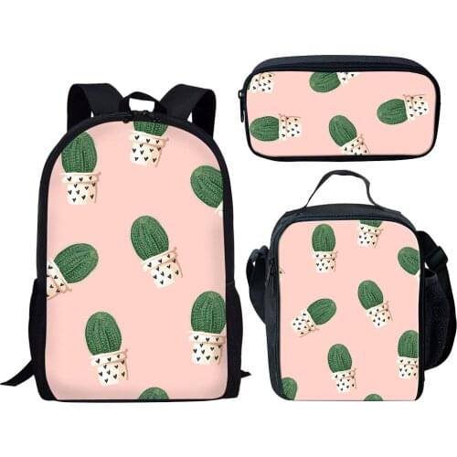 Fashion Women Backpacks 3 Set School Backpack Korean Cactus Design College Bags For Teenage Girls Kids School Bag Shoulder Bag