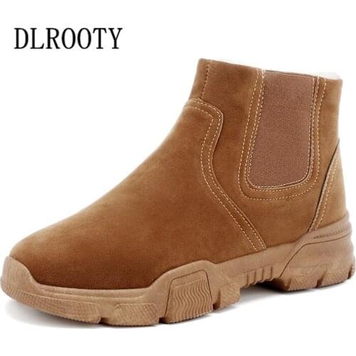 Men Snow Boots Ankle 2018 Winter Warm Plush Male Casual Shoes Man Flat Fashion Platform Elastic band Round Toe Comfortable