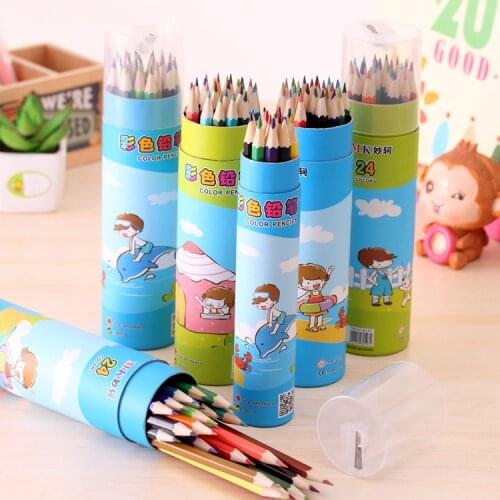 Cute Colored Pencil Barrels For Students Creative Painting Wooden Color Lead Long 12 Colors 24 Colors 36 Colors Set