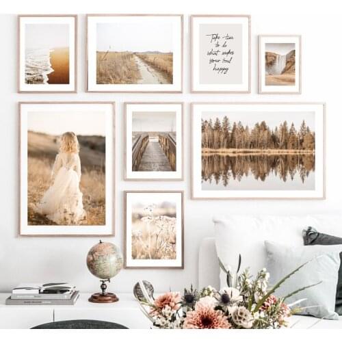 Wall Art Canvas Painting Girl Sea Beach Bridge Road Autumn Forest Nordic Posters And Prints Wall Pictures For Living Room Decor