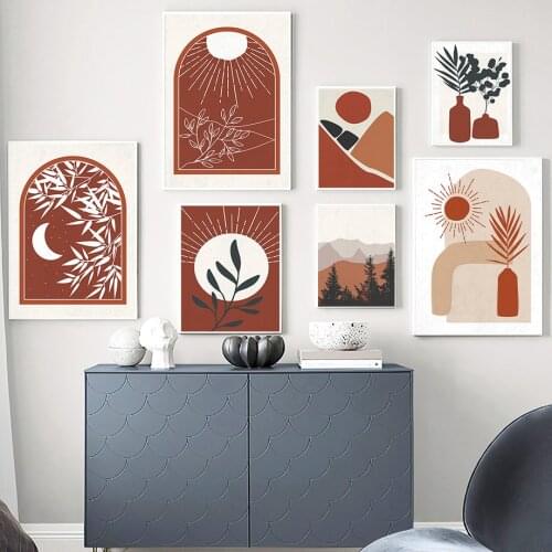 Boho Abstract Landscape Sun Moon Mountain Wall Art Canvas Painting Nordic Posters And Prints Wall Pictures For Living Room Decor