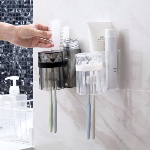 Wall Mounted Toothbrush Holder Rack with Cup Toothbrush Case Cover Facial Cleanser Toothpaste Holder Bathroom Storage Shelf