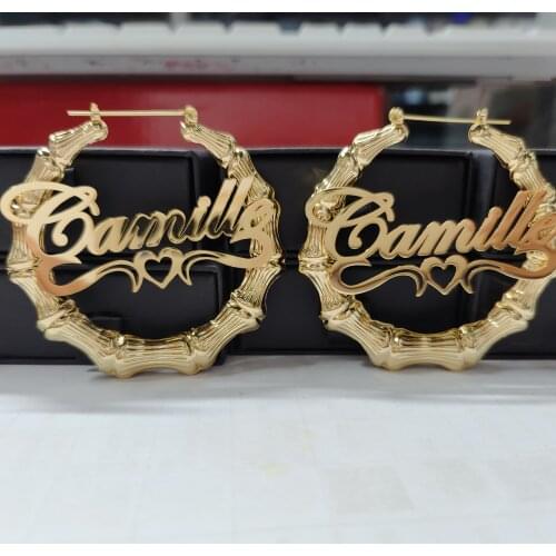 Stainless Steel Custom Bamboo Earrings Hoop Personalized Name Earrings Personalized Undefined Earrings Jewelry Women Gift