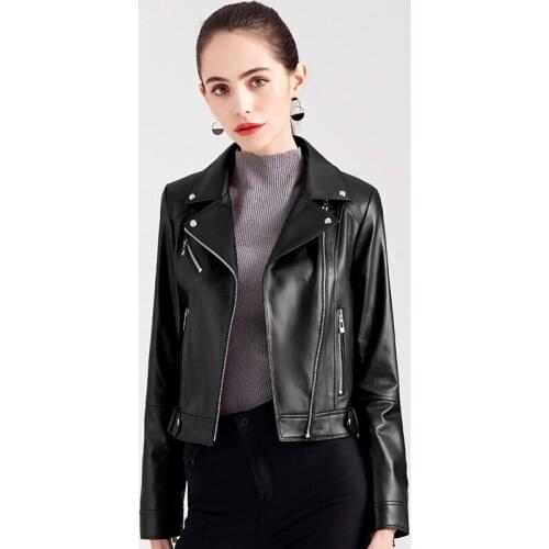 New Autumn Women Black Punk Faux Leather Jacket Fashion Zipper Turn-down Collar Basic Coat Slim Female Pu Leather Jackets Short