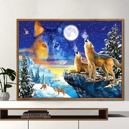 New Frame Animal Wolf DIY By Number Painting Modern Wall Art By Number Coloring Hand-painted Oil Painting Home Decoration