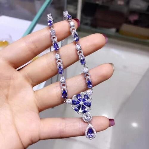 New Arrival Real and Natural Tanzanite Necklace Pendant S925 Sterling Silver Womens Color Gemstone Natural Jewelry