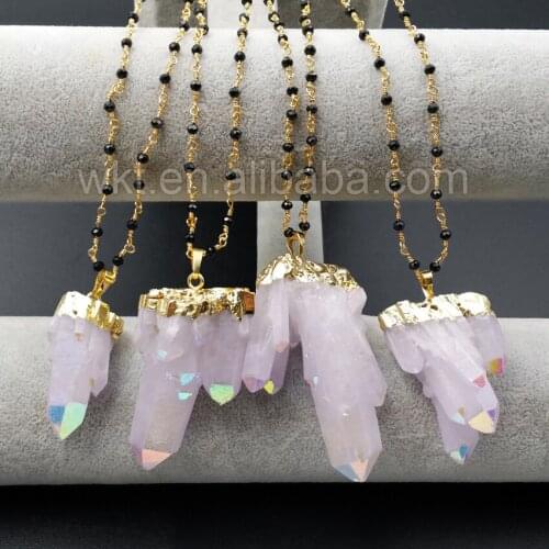WT-N893 Wholesale high quality Natural Crystal column necklace Unique design Retro stone with AB color plated necklace