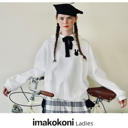 Imakokoni original white long-sleeved hooded sweater cute rabbit head pattern top womens autumn 213436