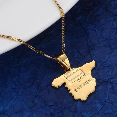 Gold Color Spain Map Pendant Necklace Fashion ESPAGNE Map Women Charm Jewelry