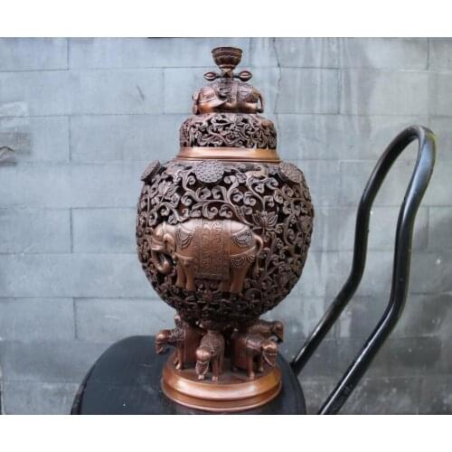 17 inches Chinese red Copper bronze elephant Flower Incense Burners censer incensory Bronze Decoration Home Gift